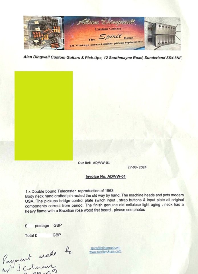 Telecaster Custom 1963 Brazilian Rosewood Alan Dingwall/John Coleman