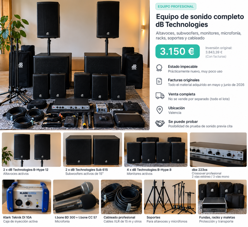Equipo de sonido profesional completo para conciertos, nuevo de segunda mano · Valencia · 3150 €