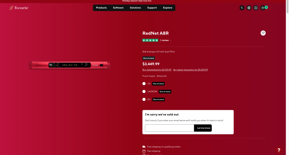 Focusrite Rednet A8R AD/DA DANTE - Super rebajada