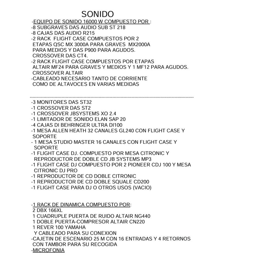 Sonido e iluminación (equipo completo)