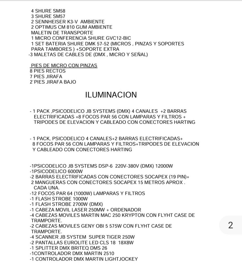 Sonido e iluminación (equipo completo)