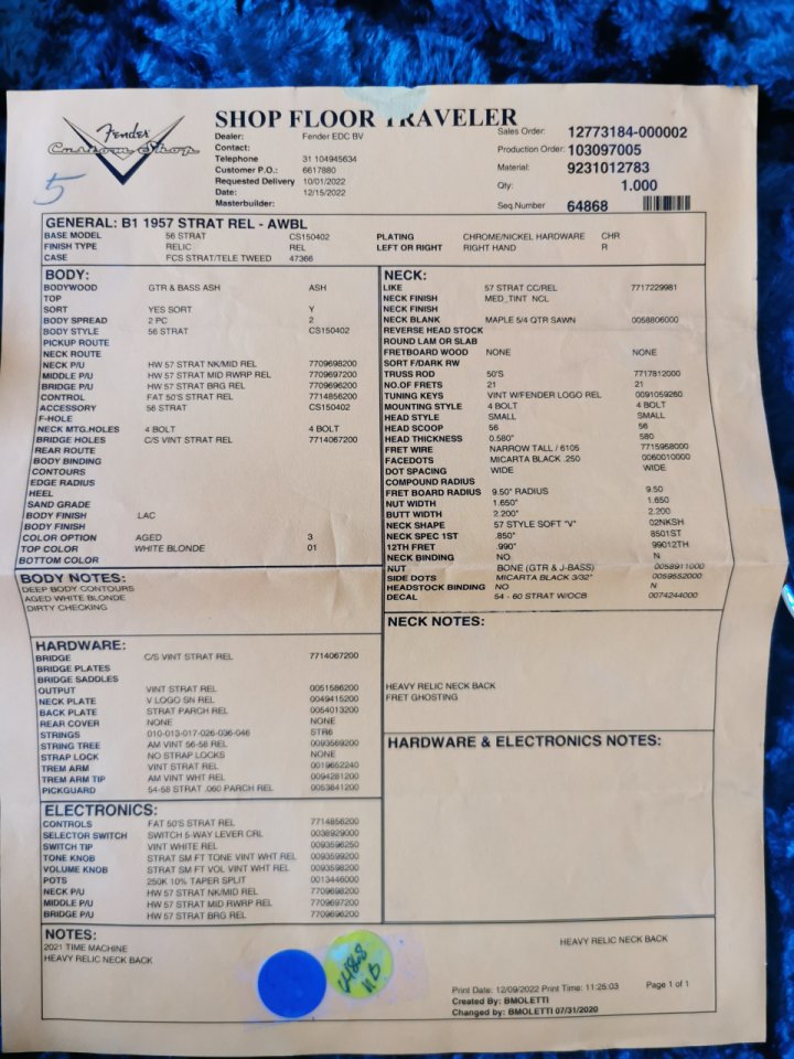 Fender Stratocaster Custom Shop 1957 Relic Blonde 2022