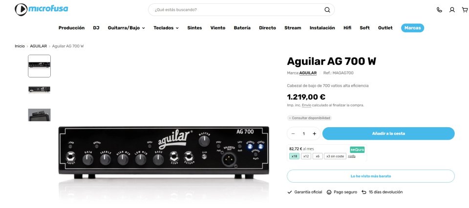 Cabezal Amplificador bajo Aguilar AG700 + Funda mochila oficial NUEVOS de segunda mano · Foto 9 de 9 · Lugo · 899 €