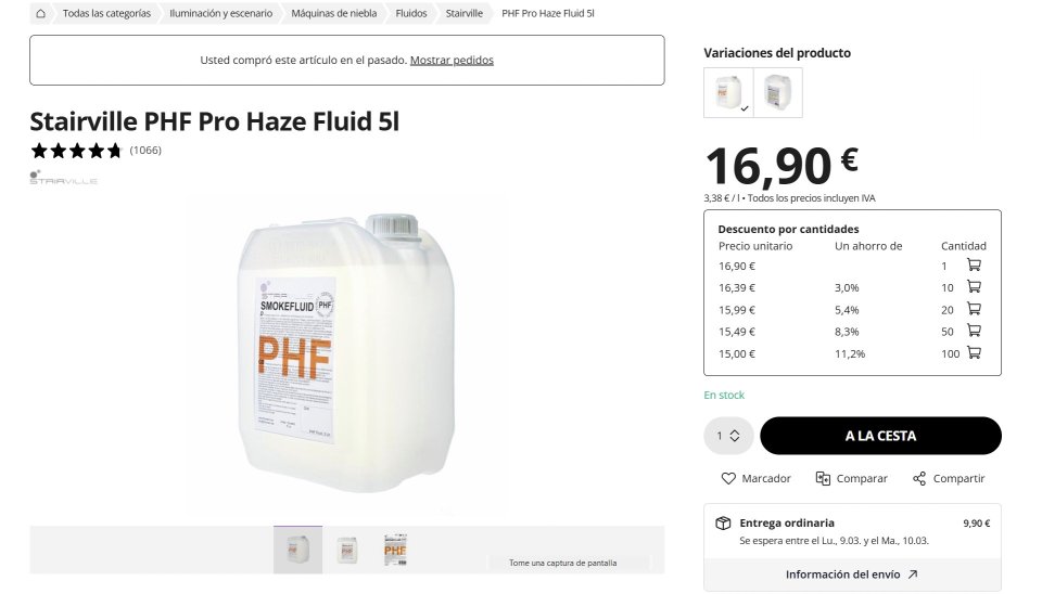 Maquina humo niebla Stairville Hz-200 Compact Hazer DMX + flight + liquidos