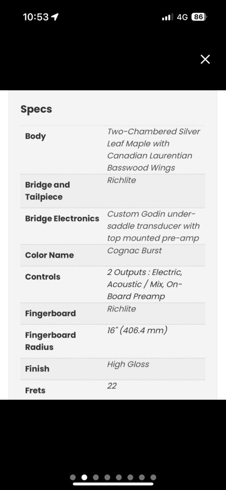 Godin A6 ultra Cognac burst de segunda mano · Foto 7 de 8 · Barcelona · 900 €