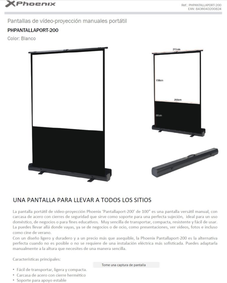 Pantalla proyección suelo tipo fuelle portatil 100 pulgadas Phoenix de segunda mano · Foto 4 de 8 · Lugo · 195 €