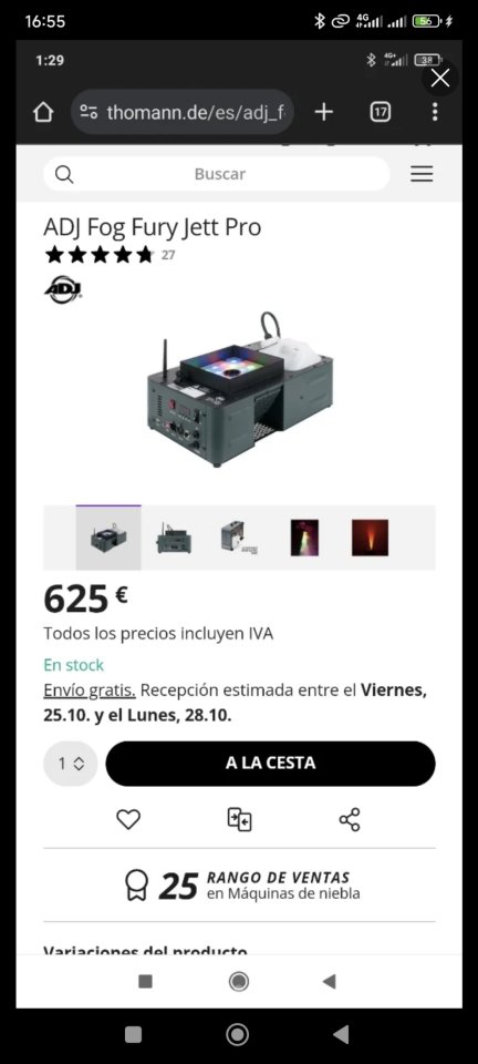 2 maquinas humo Adj fury jett pro PRECIO X LAS DOS