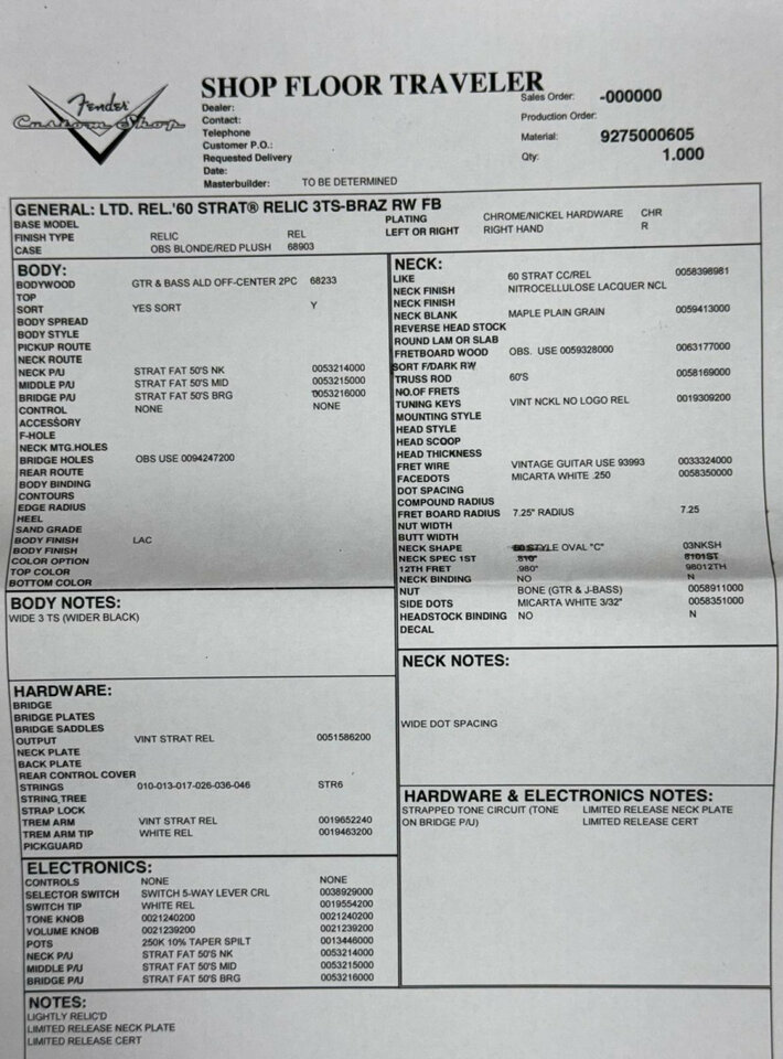 Fender C.S. Masterbuilt Stratocaster 1960 Shishkov Brazilian Rosewood L.E.