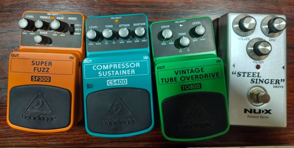 Nux steel singer, Behringer compresor sustainer, super fuzz y vintage tube overdrive