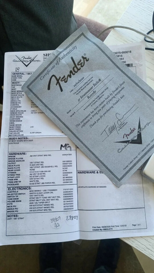 electronica Custom Shop Stratocaster 57 relic Hand Wound