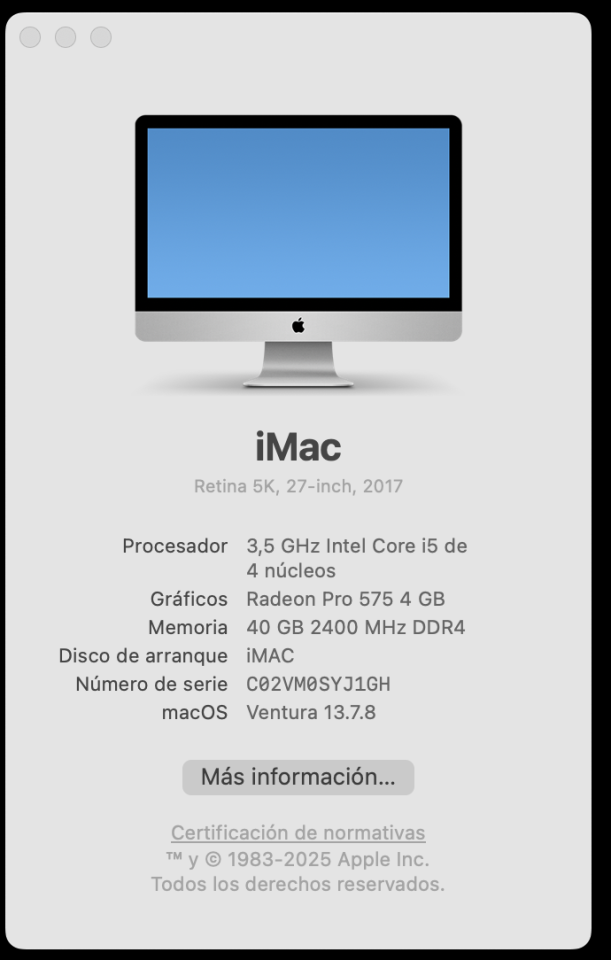 iMac 27” 5K 2017 – 40GB RAM + SSD 1TB – Perfecto para Producción musical