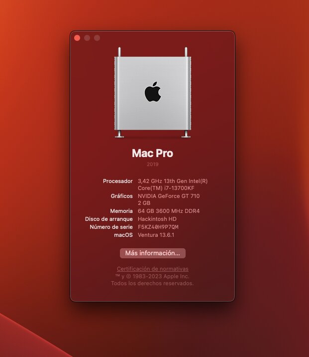 macOS Pro Sonoma 14 Hackintosh Intel i7 24Cores 13700KF 64Gb RAM 2TB SSD