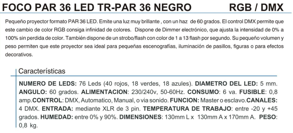 Foco LED PAR-36 RGB / DMX de segunda mano · Foto 2 de 9 · Cantabria · 25 €