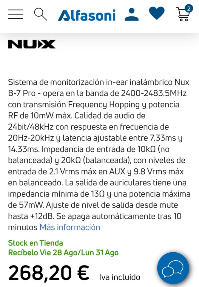 NUX B7 Pro - In-Ear Inalámbrico Estéreo de segunda mano · Foto 7 de 9 · Barcelona · 240 €