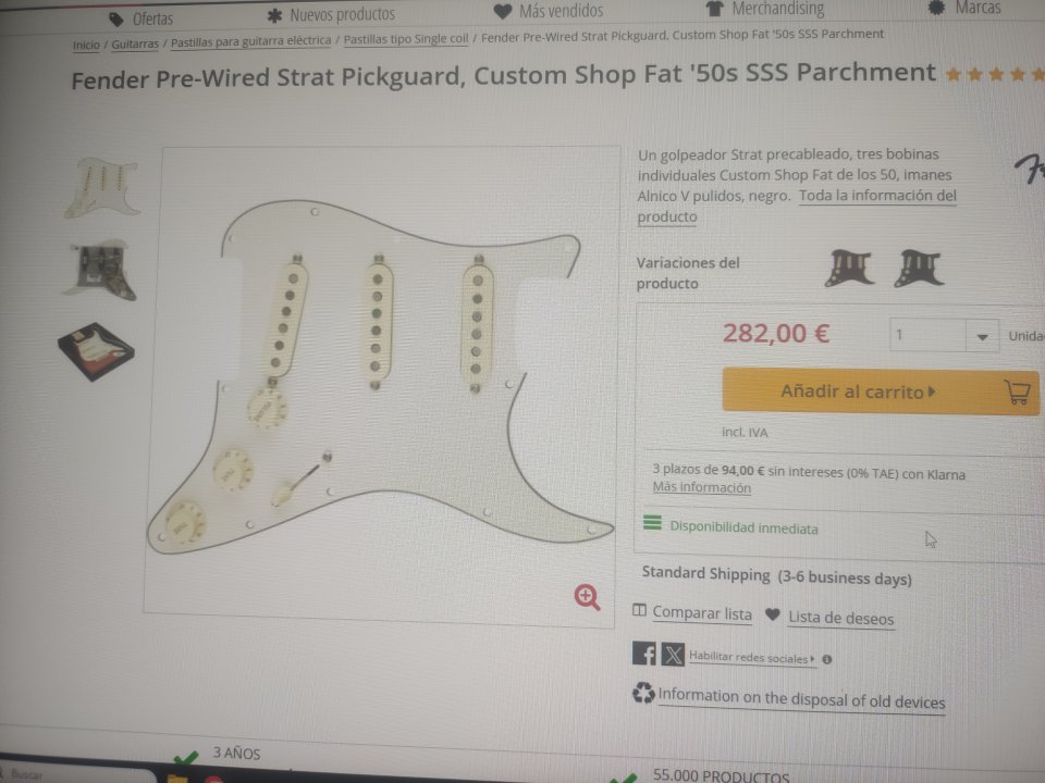 Fender Stratocaster Classic 50´s Mex. con Picguard Fat 50´s Fender Custom Shop de segunda mano · Foto 4 de 6 · Ávila · 700 €