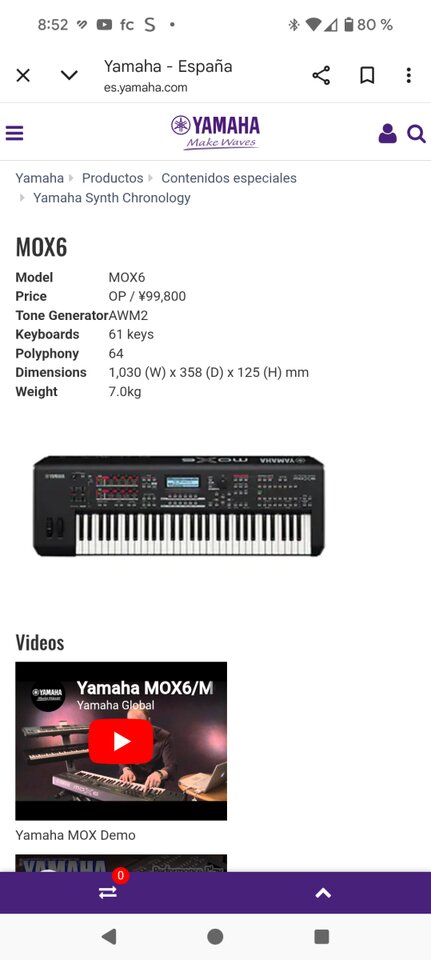 Yamaha Mox6 caja original sintetizador workstation