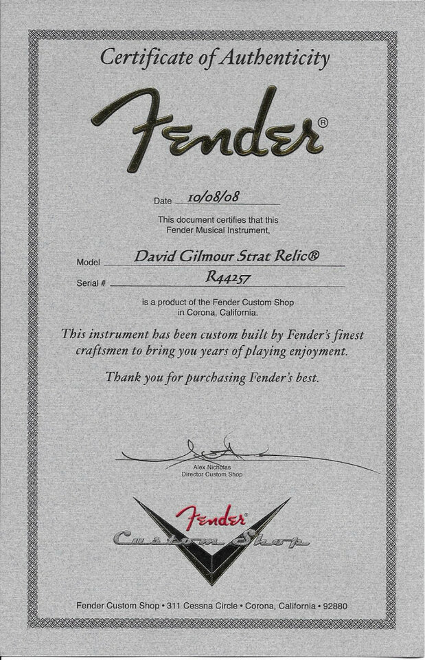 Fender Stratocaster David Gilmour Custom Shop Relic