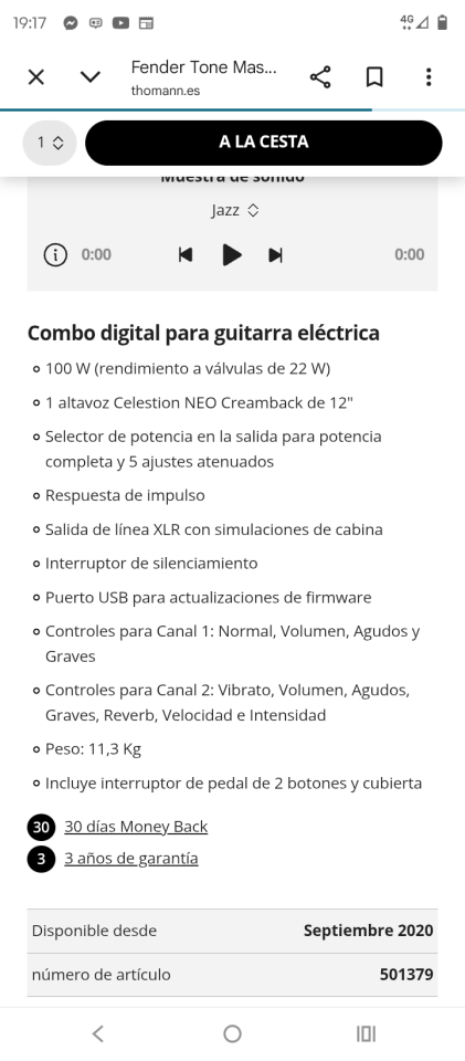 Amplificador Fender Tonemaster Deluxe Reverb de segunda mano · Foto 4 de 4 · Illes Balears · 800 €