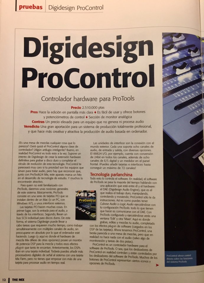 Controladora Digidesign Procontrol y sistema de grabación Protools oferta de cuesta de enero 1900€