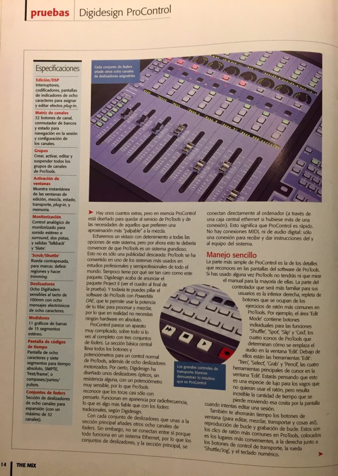 Controladora Digidesign Procontrol y sistema de grabación Protools oferta de cuesta de enero 1900€