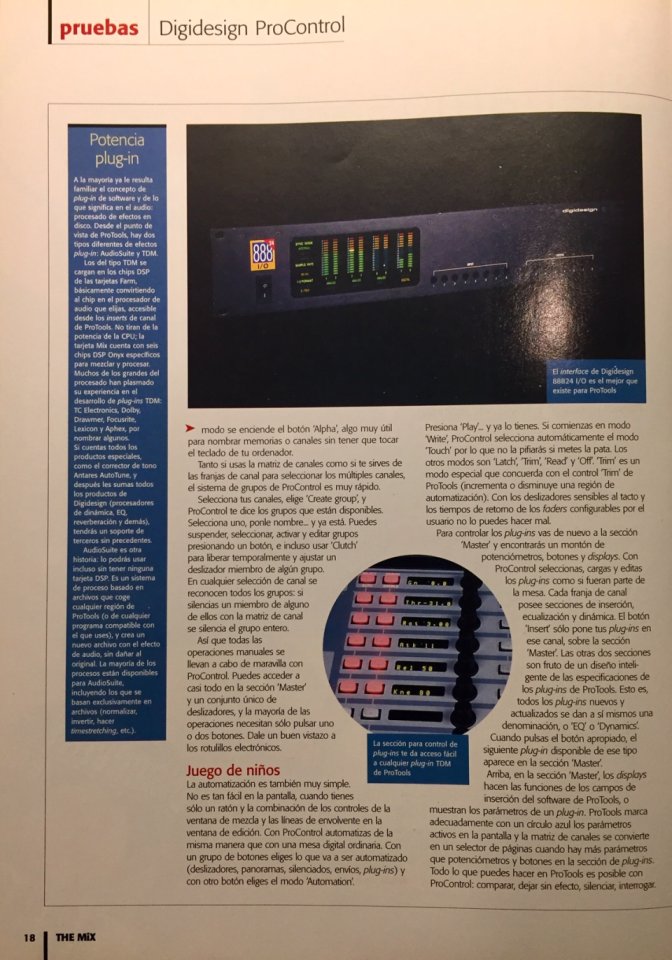 Controladora Digidesign Procontrol y sistema de grabación Protools oferta de cuesta de enero 1900€