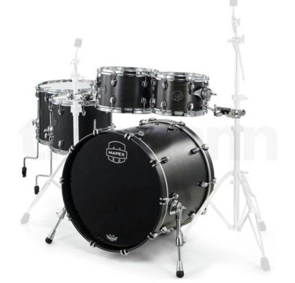 Mapex Saturn 5 piezas 22, 10, 12, 14 y 16 Satin black + dos juegos de parches REMO y EVANS de segunda mano · Foto 2 de 3 · Madrid · 1650 €