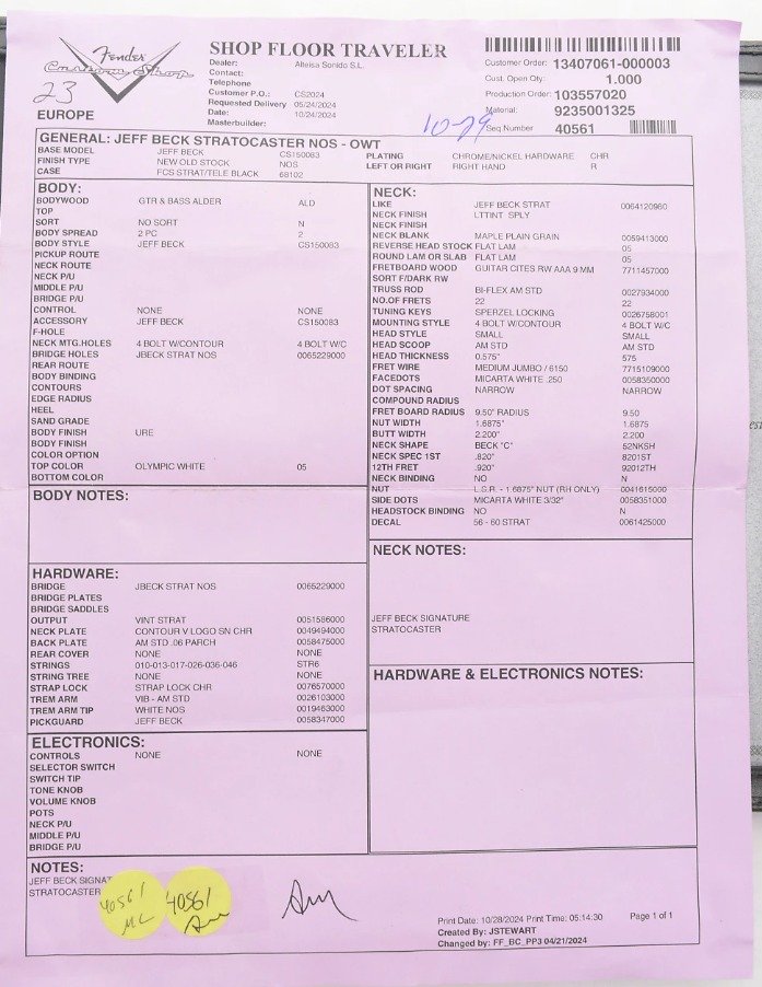 [RESERVADA] Fender Custom Shop Jeff Beck Stratocaster 2024 - Olympic White