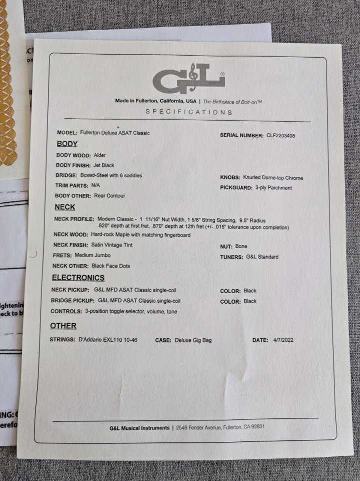G&L Fullerton deluxe Asat classic usa jet black