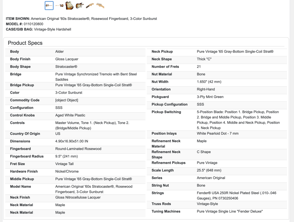 2018 Fender American Original '60s Stratocaster