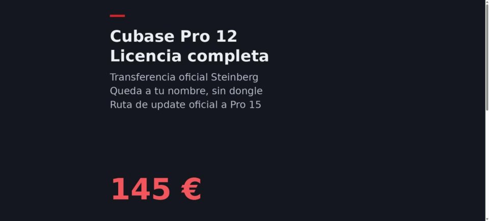 Licencia Cubase Pro 12 (Steinberg Licensing, transferencia oficial) de segunda mano · Valencia · 145 €