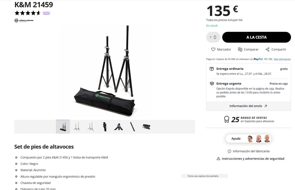 Konig & Meyer 21459 pies altavoz aluminio + bolsa de segunda mano · Foto 7 de 7 · Lugo · 100 €
