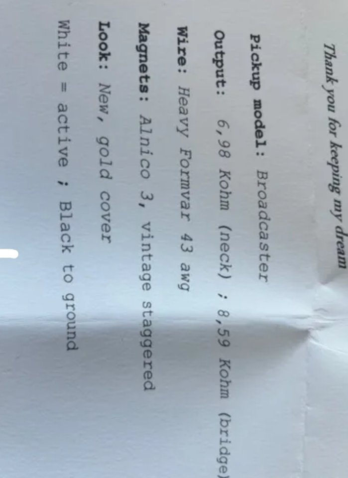 Set Pastillas Jess Loureiro Telecaster Broadcaster Relic Custom Specs. Made in Spain.