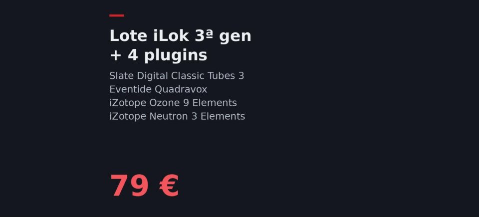 Lote iLok 3ª gen + 4 plugins (Slate Classic Tubes 3, Eventide Quadravox, iZotope) de segunda mano · Valencia · 79 €