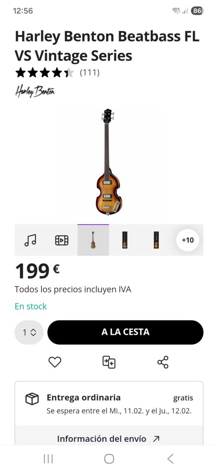 Bajo violin bass Harley Benton fretless de segunda mano · Foto 2 de 3 · Valencia · 120 €