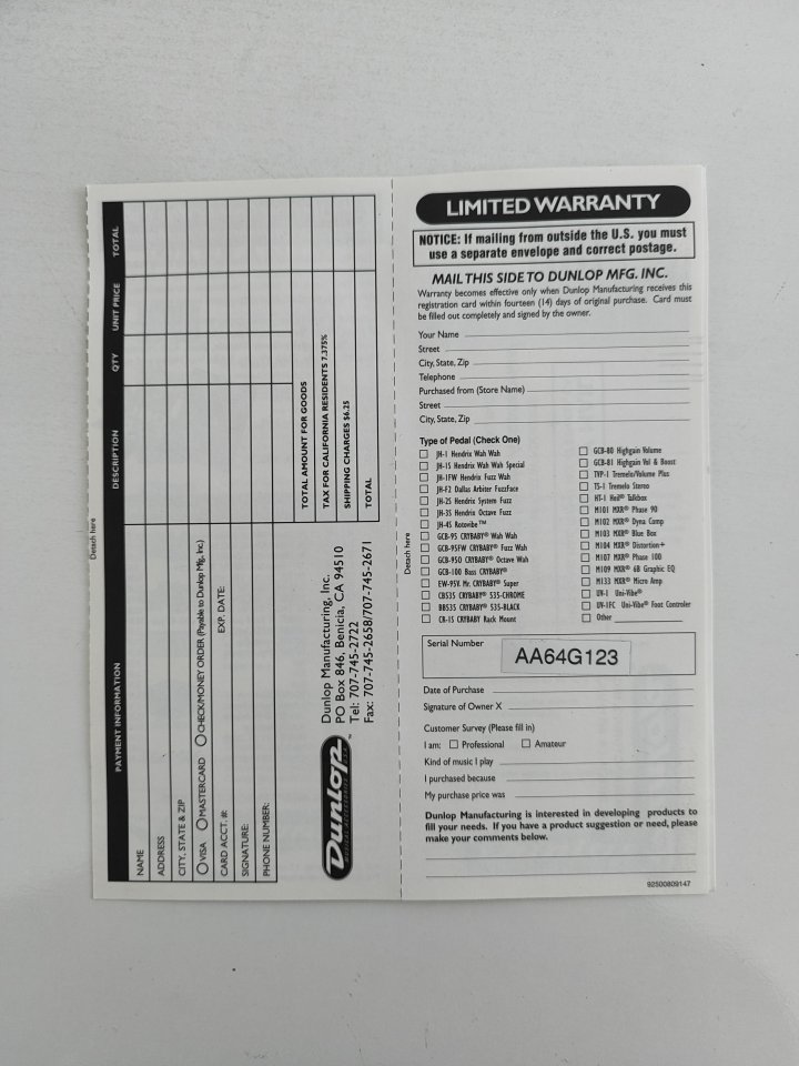 Pedal de Wah Jim Dunlop JH-1 Jimi Hendrix