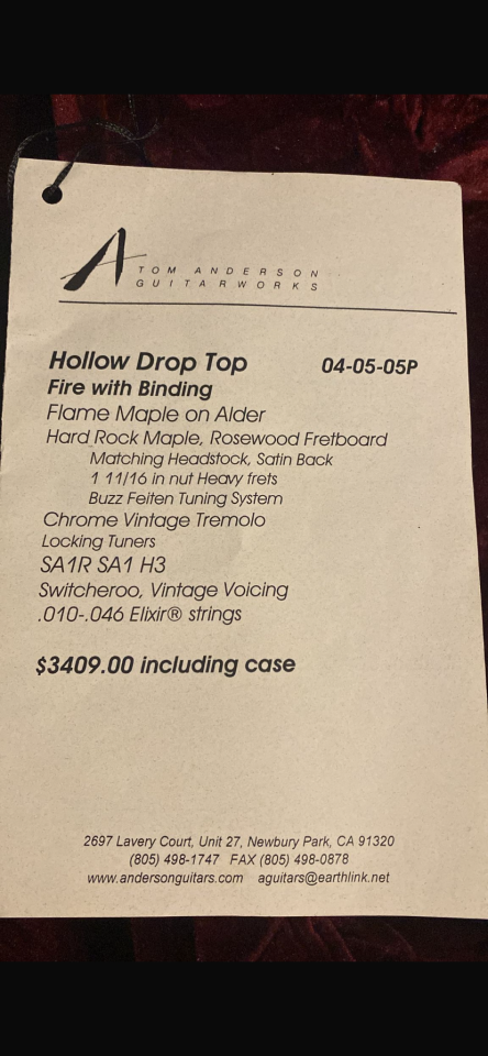 Guitarra tom anderson drop top classic hollow