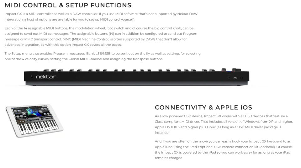 Teclado NEKTAR IMPACT GX61 (controlador MIDI 5 octavas)