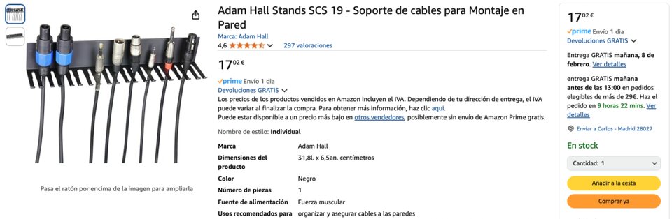 ---RESERVADOS---Dos Soportes de cables para Montaje en Pared Adam Hall Stands SCS 19