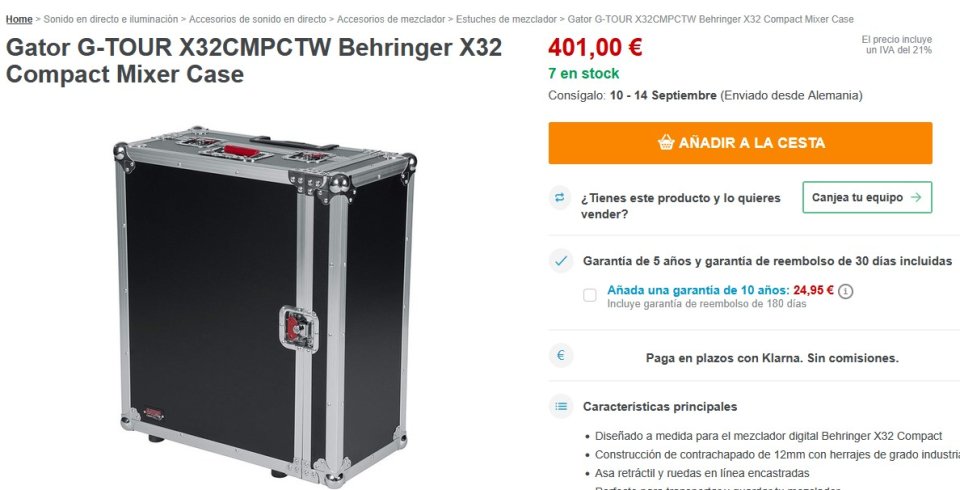 Gator G-TOUR X32CMPCTW Behringer X32 Compact Mixer de segunda mano · Foto 6 de 6 · Salamanca · 250 €