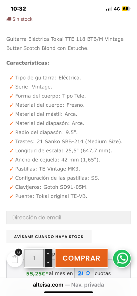 Vendo Tokai TTE118 japonesa de segunda mano · Foto 6 de 6 · León · 1150 €