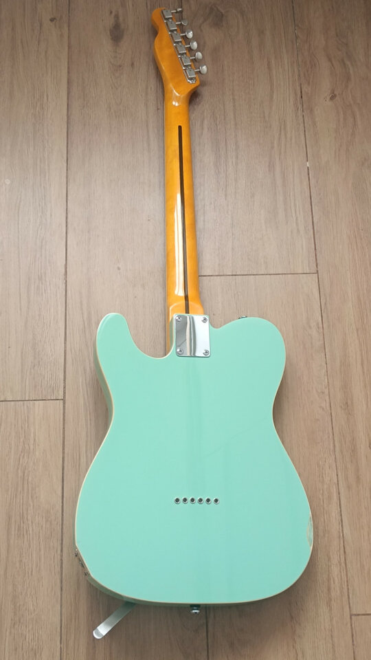 Telecaster Partcaster green surf foam binding mástil block inlays Bigsby