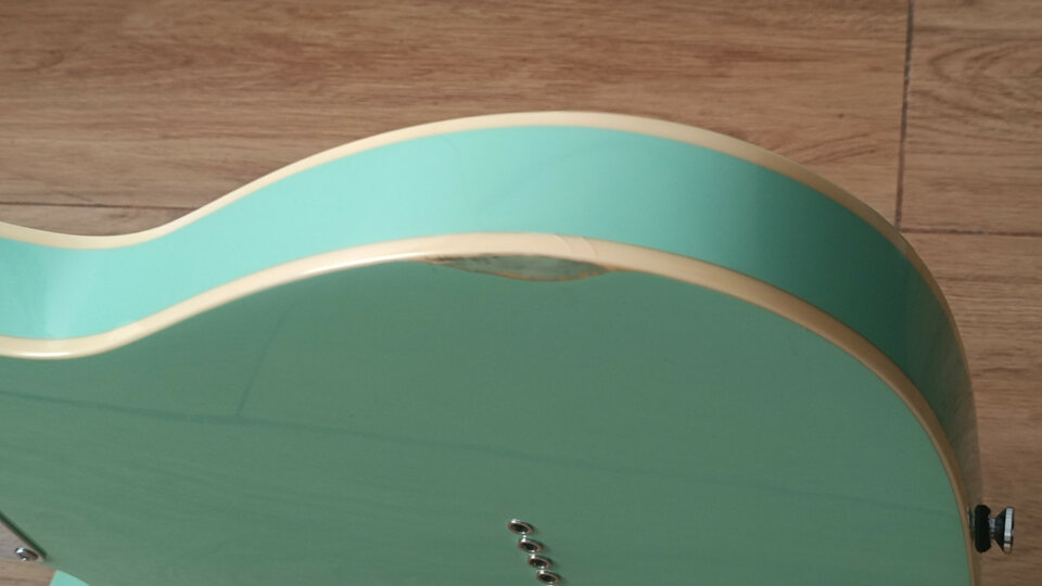 Telecaster Partcaster green surf foam binding mástil block inlays Bigsby