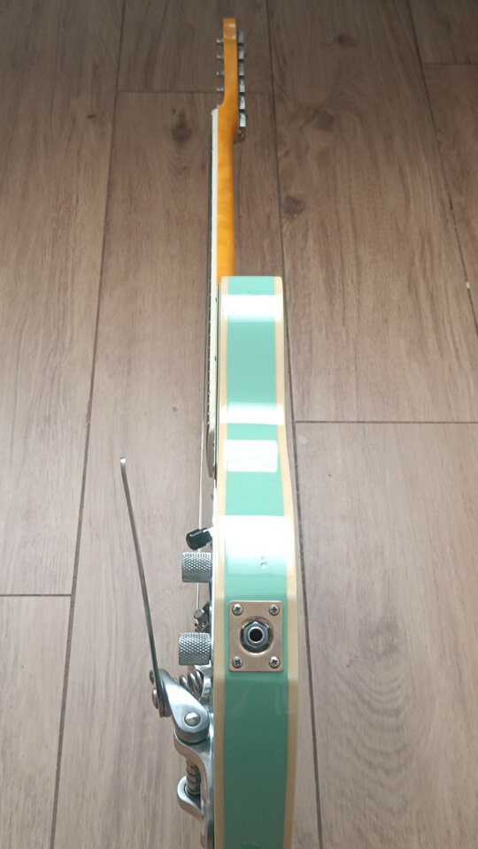 Telecaster Partcaster green surf foam binding mástil block inlays Bigsby