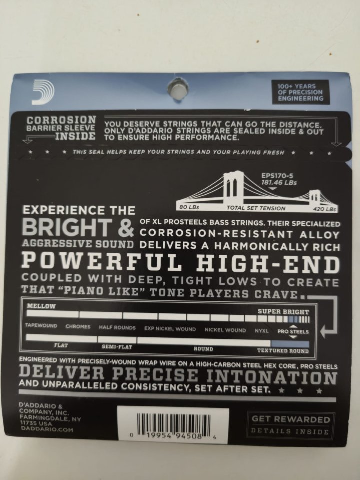 Cuerdas Bajo Daddario Pro Steels EPS170-5