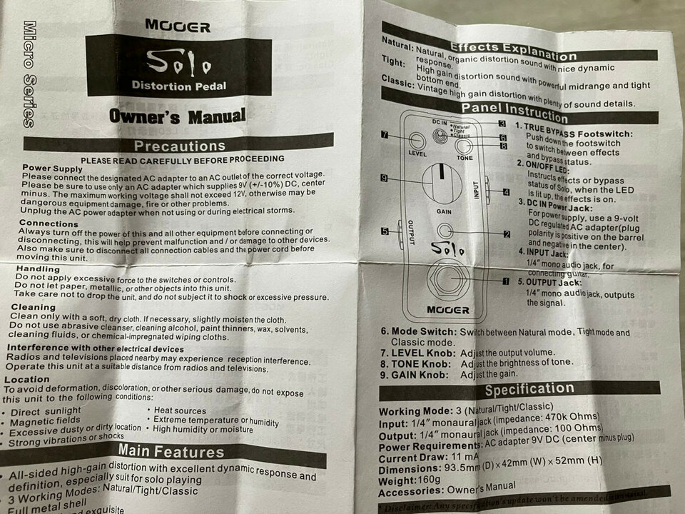 MOOER SOLO clon del Suhr Riot.