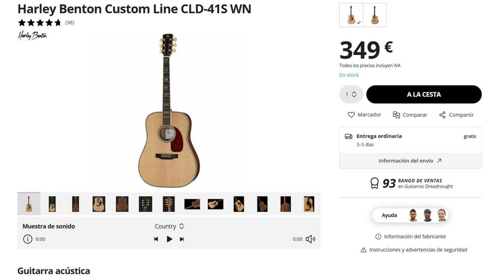 Guitarra acústica maciza HB Custom Line CLD-41S WN + Estuche