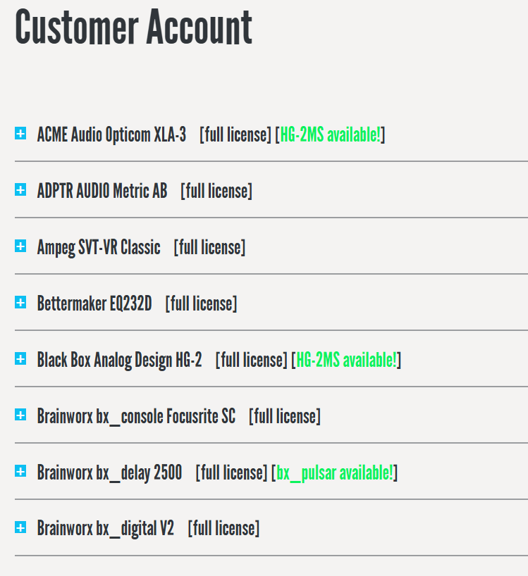 o cambio Cuenta de Plugin Alliance