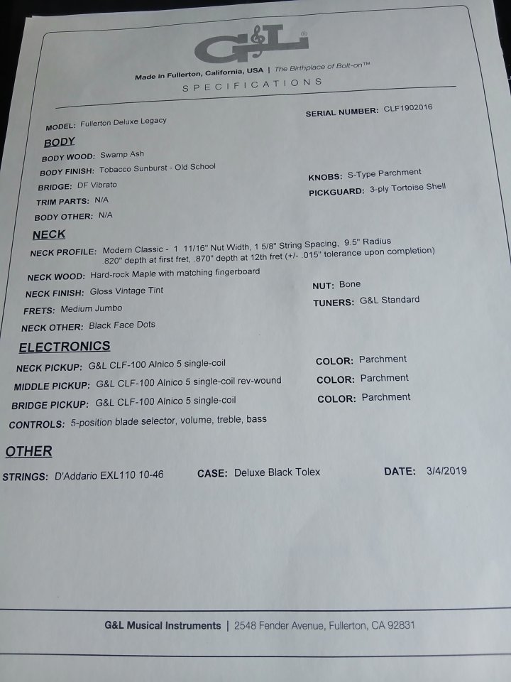 G&L Legacy Fullerton USA