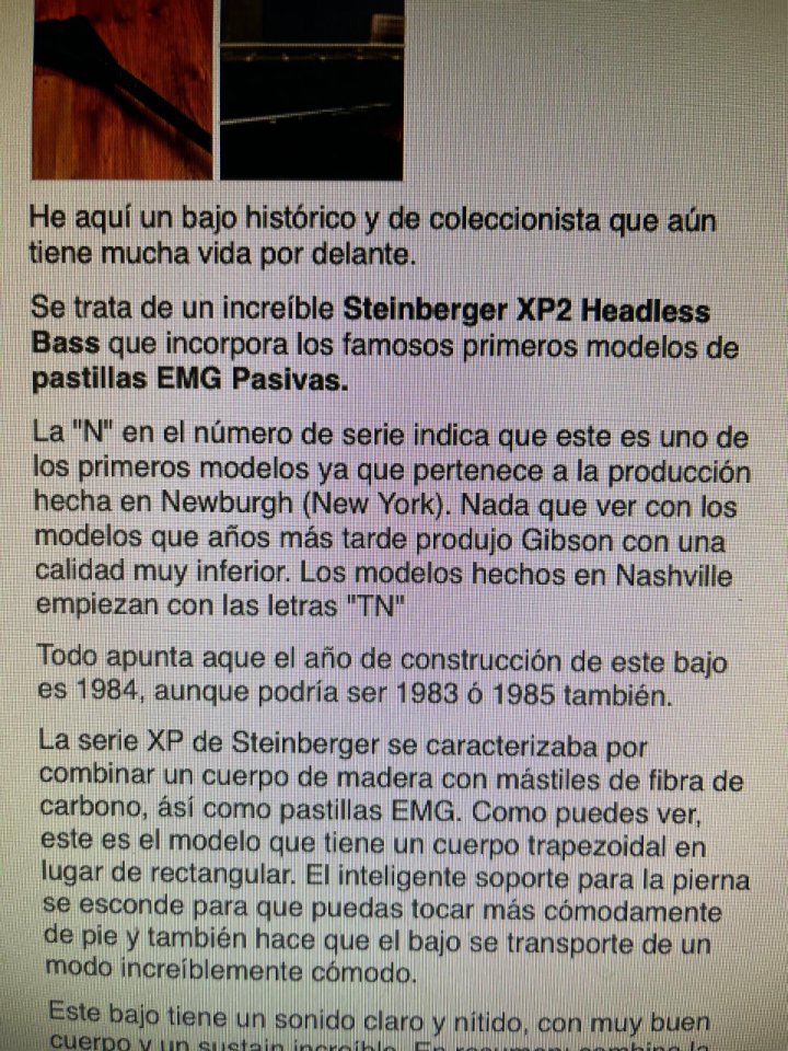 Bajo Steinberger XP2 Headless Bass