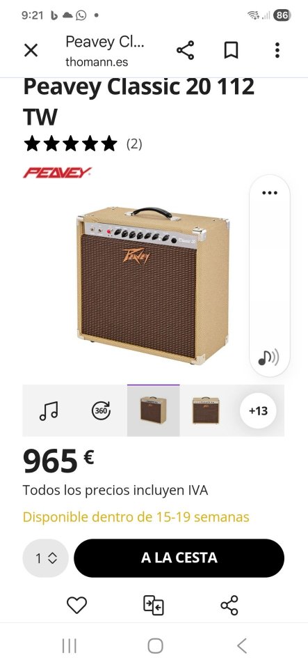 Peavey classic 20 combo Nuevo!! de segunda mano · Foto 10 de 10 · Murcia · 730 €